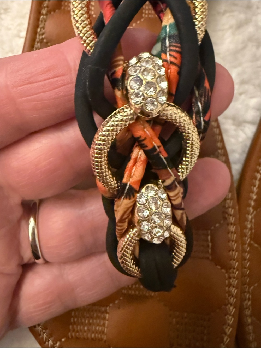 Patrizia Gadelina Embellished T Strap Sandals EU 38 Boho Rhinestone Comfort - Picture 4 of 7